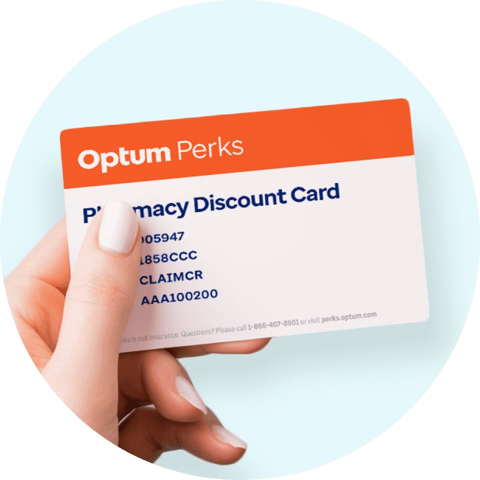 A hand holding an Optum Perks discount card